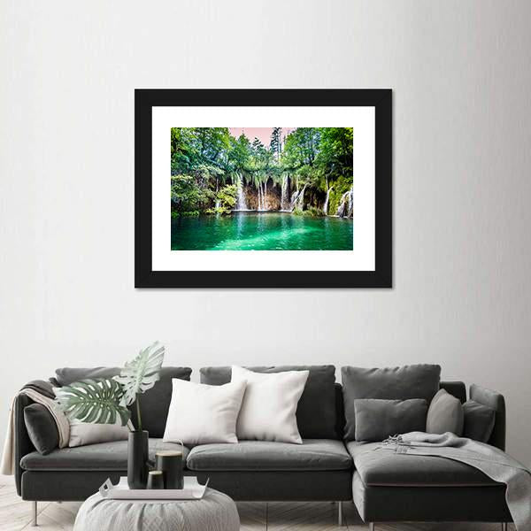 Waterfalls In Plitvice Lakes National Park Canvas Wall Art-3 Horizontal-Gallery Wrap-25" x 16"-Tiaracle