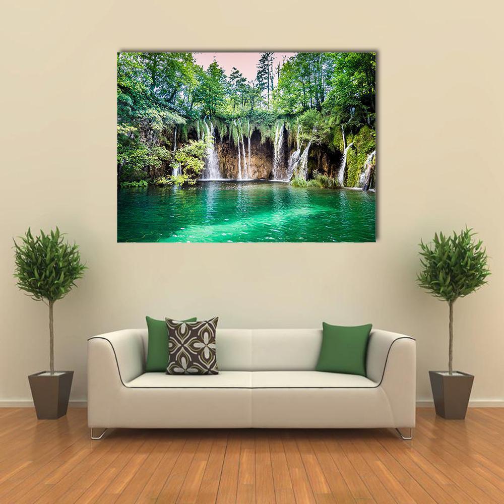 Waterfalls In Plitvice Lakes National Park Canvas Wall Art-1 Piece-Gallery Wrap-48" x 32"-Tiaracle