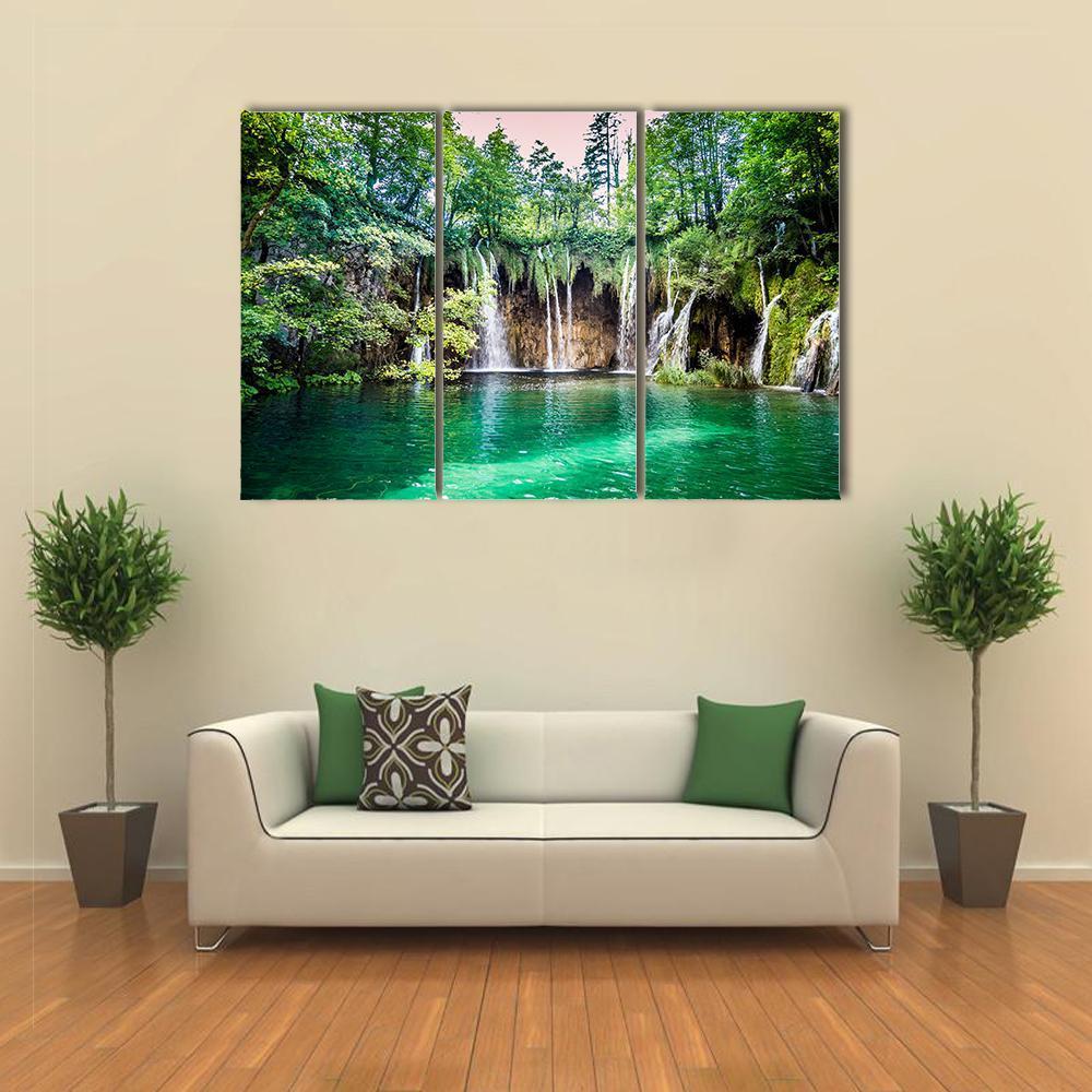 Waterfalls In Plitvice Lakes National Park Canvas Wall Art-5 Star-Gallery Wrap-62" x 32"-Tiaracle