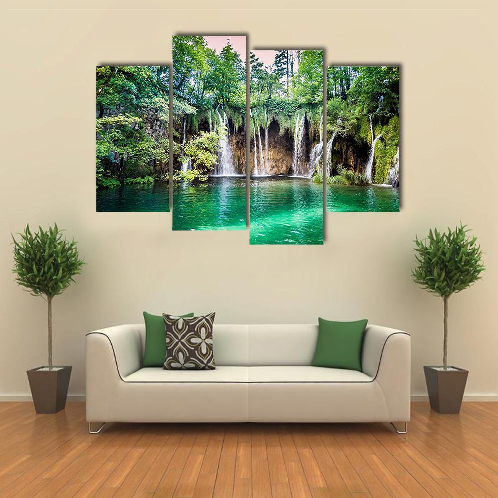 Waterfalls In Plitvice Lakes National Park Canvas Wall Art-4 Pop-Gallery Wrap-50" x 32"-Tiaracle