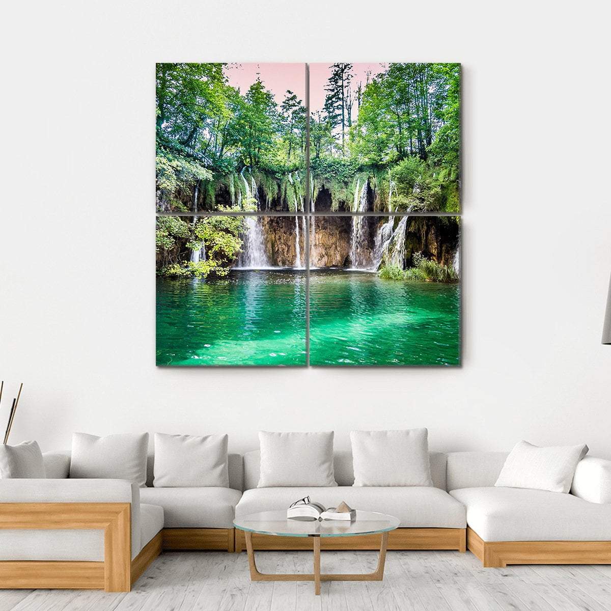 Waterfalls In Plitvice Lakes National Park Canvas Wall Art-4 Square-Gallery Wrap-17" x 17"-Tiaracle