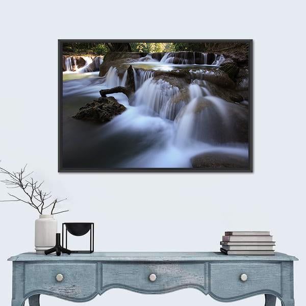 Waterfalls In Pure Deep Forest Of Thailand Canvas Wall Art-1 Piece-Floating Frame-24" x 16"-Tiaracle