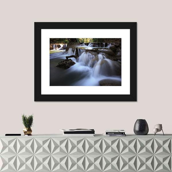 Waterfalls In Pure Deep Forest Of Thailand Canvas Wall Art-1 Piece-Framed Print-20" x 16"-Tiaracle