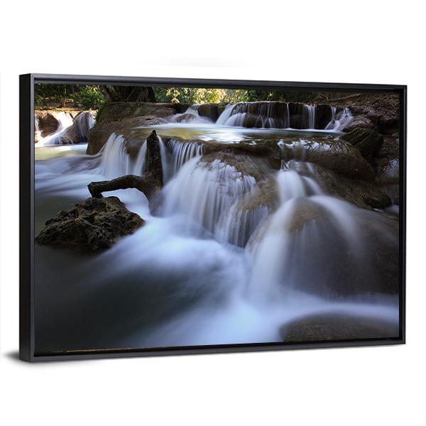 Waterfalls In Pure Deep Forest Of Thailand Canvas Wall Art-3 Horizontal-Gallery Wrap-25" x 16"-Tiaracle
