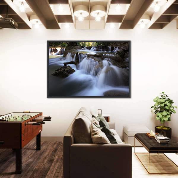 Waterfalls In Pure Deep Forest Of Thailand Canvas Wall Art-3 Horizontal-Gallery Wrap-25" x 16"-Tiaracle