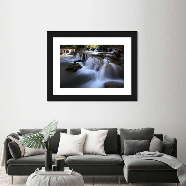 Waterfalls In Pure Deep Forest Of Thailand Canvas Wall Art-3 Horizontal-Gallery Wrap-25" x 16"-Tiaracle