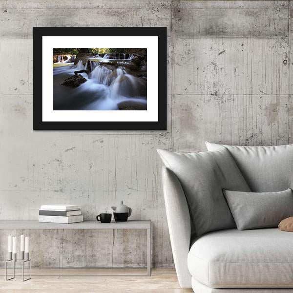 Waterfalls In Pure Deep Forest Of Thailand Canvas Wall Art-3 Horizontal-Gallery Wrap-25" x 16"-Tiaracle