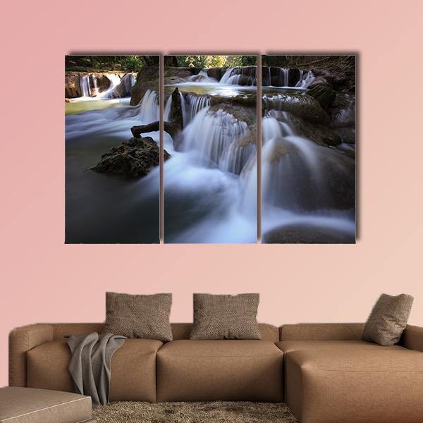 Waterfalls In Pure Deep Forest Of Thailand Canvas Wall Art-3 Horizontal-Gallery Wrap-37" x 24"-Tiaracle