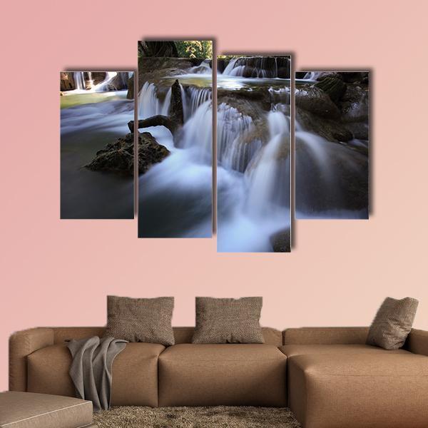 Waterfalls In Pure Deep Forest Of Thailand Canvas Wall Art-4 Pop-Gallery Wrap-50" x 32"-Tiaracle
