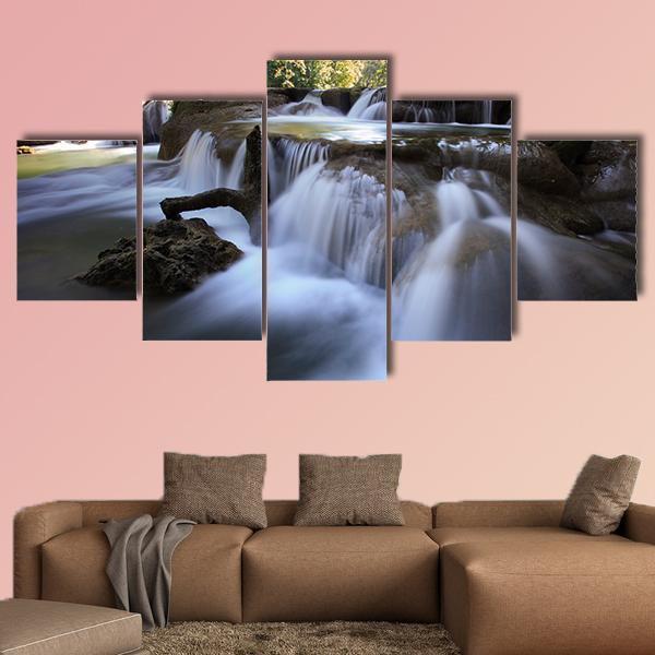 Waterfalls In Pure Deep Forest Of Thailand Canvas Wall Art-5 Star-Gallery Wrap-62" x 32"-Tiaracle