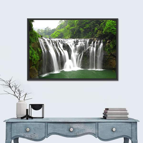 Waterfalls In Shifen Taiwan Canvas Wall Art-1 Piece-Floating Frame-24" x 16"-Tiaracle