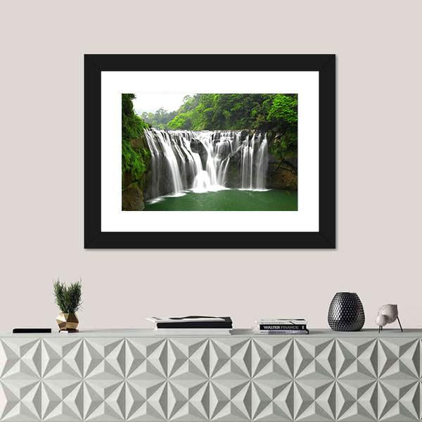 Waterfalls In Shifen Taiwan Canvas Wall Art-1 Piece-Framed Print-20" x 16"-Tiaracle