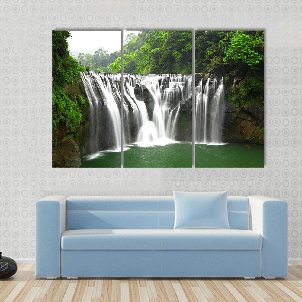 Waterfalls In Shifen Taiwan Canvas Wall Art-3 Horizontal-Gallery Wrap-37" x 24"-Tiaracle