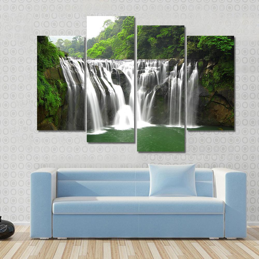 Waterfalls In Shifen Taiwan Canvas Wall Art-4 Pop-Gallery Wrap-50" x 32"-Tiaracle