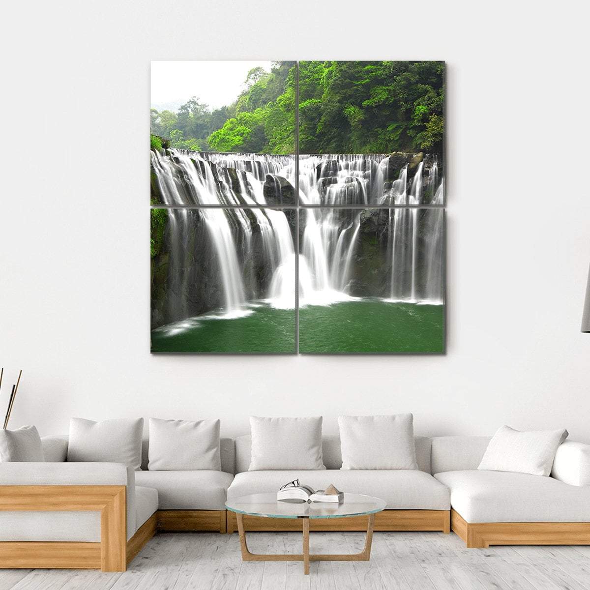 Waterfalls In Shifen Taiwan Canvas Wall Art-4 Square-Gallery Wrap-17" x 17"-Tiaracle