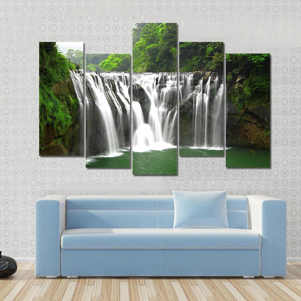 Waterfalls In Shifen Taiwan Canvas Wall Art-5 Pop-Gallery Wrap-47" x 32"-Tiaracle