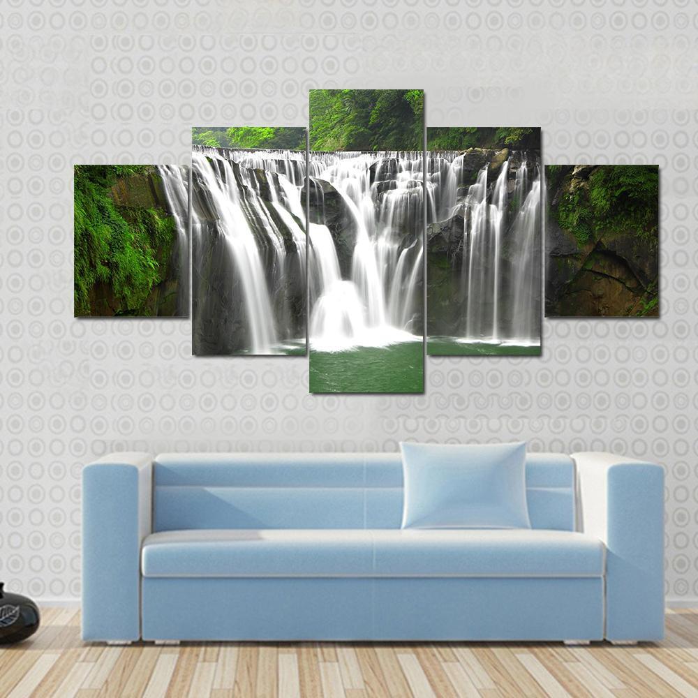 Waterfalls In Shifen Taiwan Canvas Wall Art-5 Pop-Gallery Wrap-47" x 32"-Tiaracle