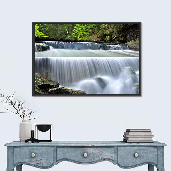 Waterfalls In The Bavarian Forest In Germany Canvas Wall Art-1 Piece-Floating Frame-24" x 16"-Tiaracle
