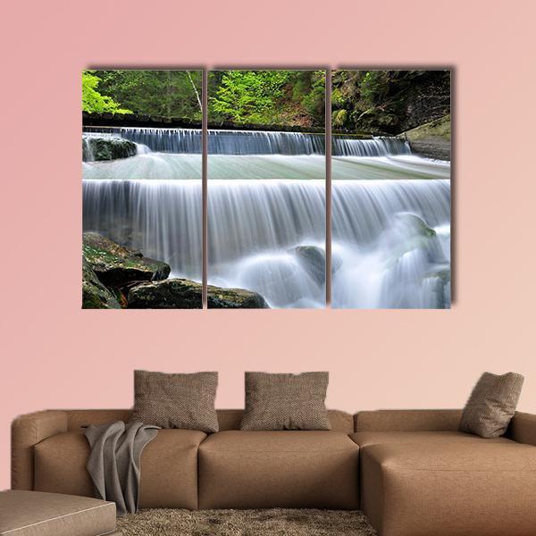 Waterfalls In The Bavarian Forest In Germany Canvas Wall Art-3 Horizontal-Gallery Wrap-37" x 24"-Tiaracle