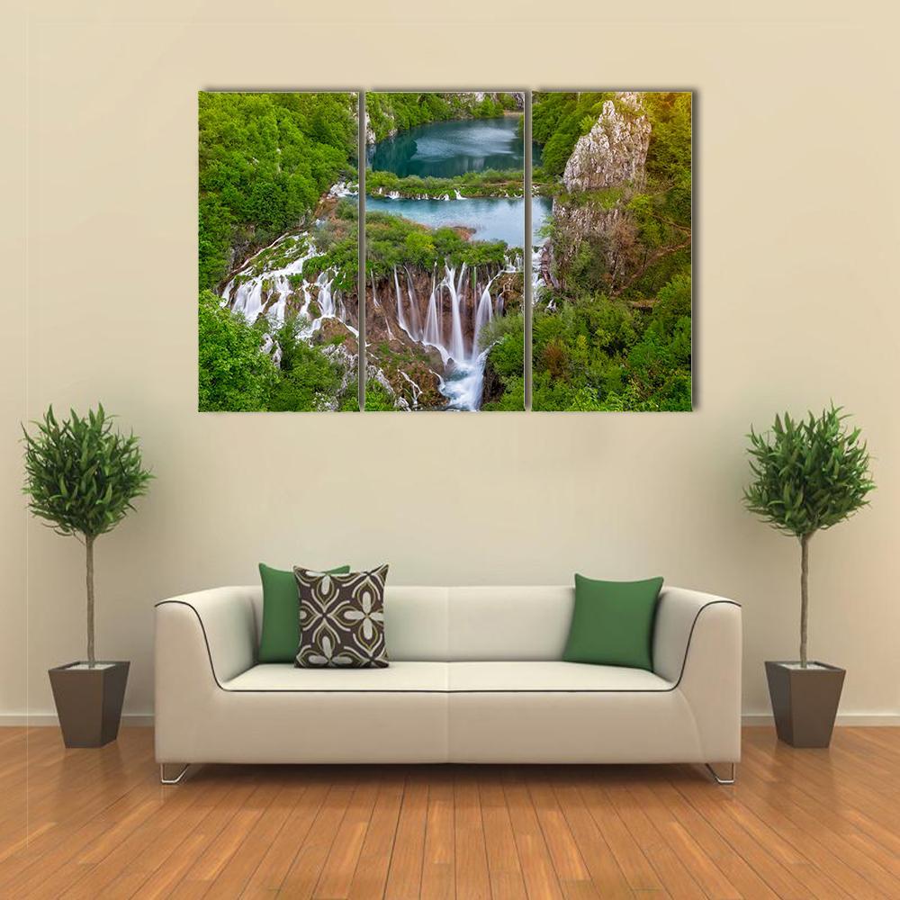 Waterfalls In Plitvice Canvas Wall Art-3 Horizontal-Gallery Wrap-37" x 24"-Tiaracle