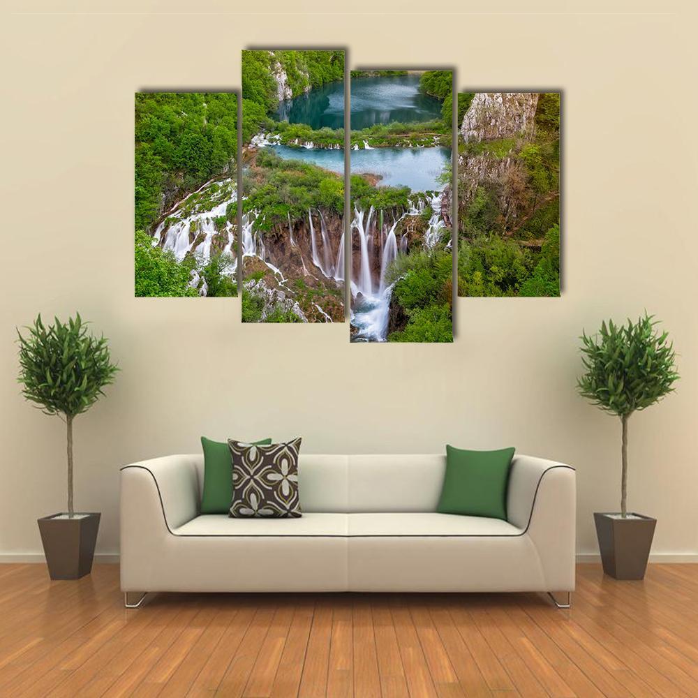 Waterfalls In Plitvice Canvas Wall Art-4 Pop-Gallery Wrap-50" x 32"-Tiaracle