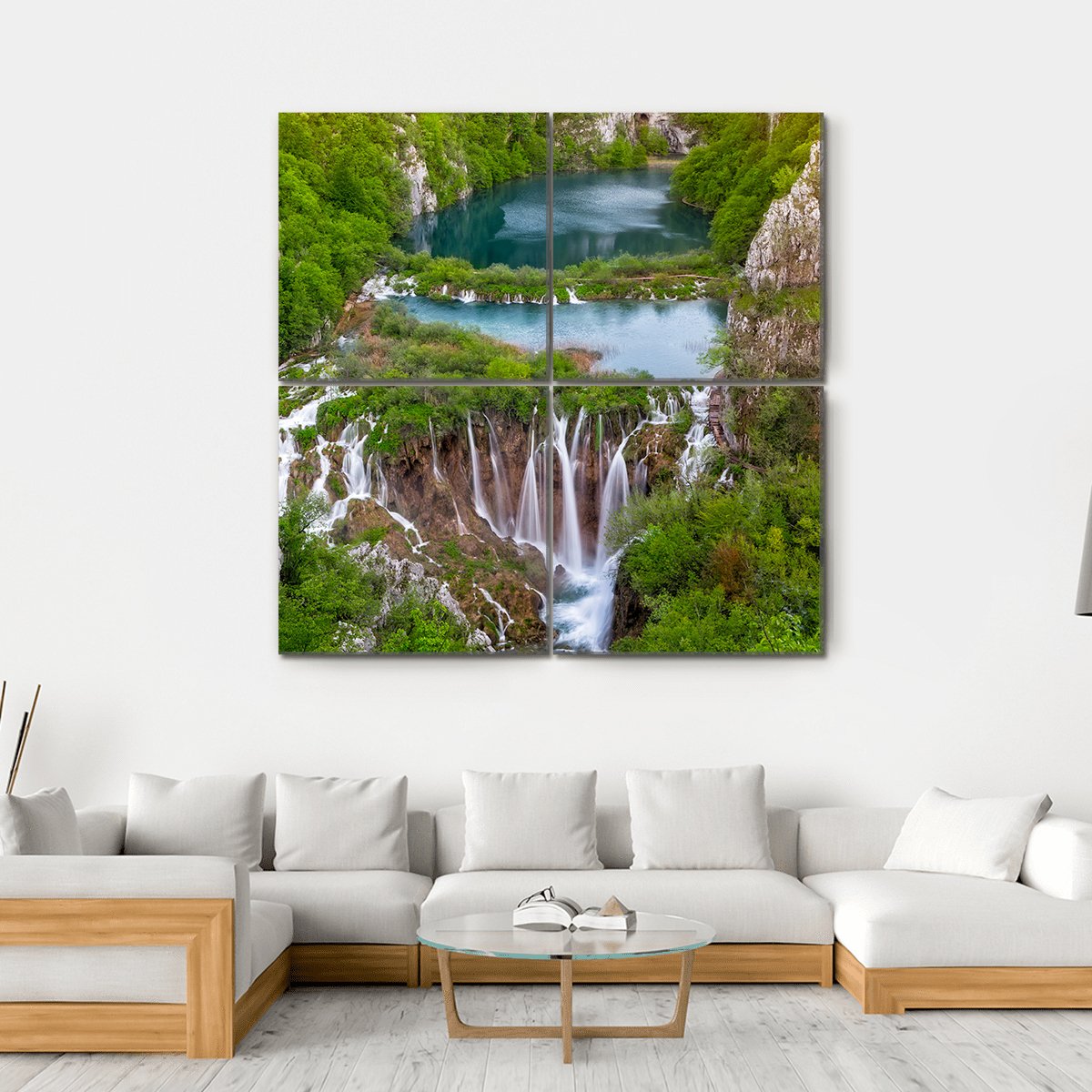 Waterfalls In Plitvice Canvas Wall Art-4 Square-Gallery Wrap-17" x 17"-Tiaracle