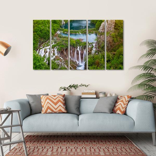 Waterfalls In Plitvice Canvas Wall Art-5 Horizontal-Gallery Wrap-22" x 12"-Tiaracle