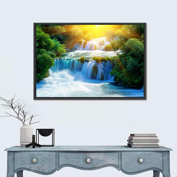 Waterfalls Krka In Croatia Canvas Wall Art-1 Piece-Floating Frame-24" x 16"-Tiaracle