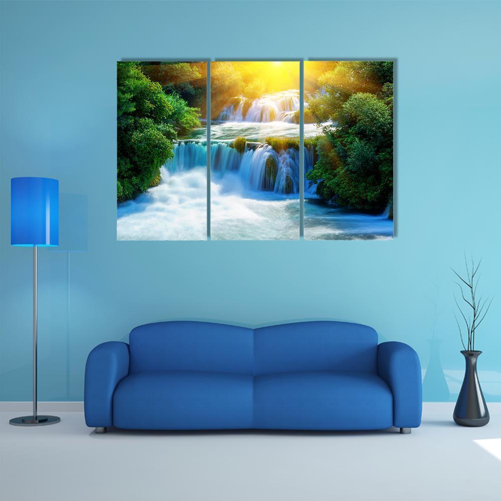 Waterfalls Krka In Croatia Canvas Wall Art-3 Horizontal-Gallery Wrap-37" x 24"-Tiaracle