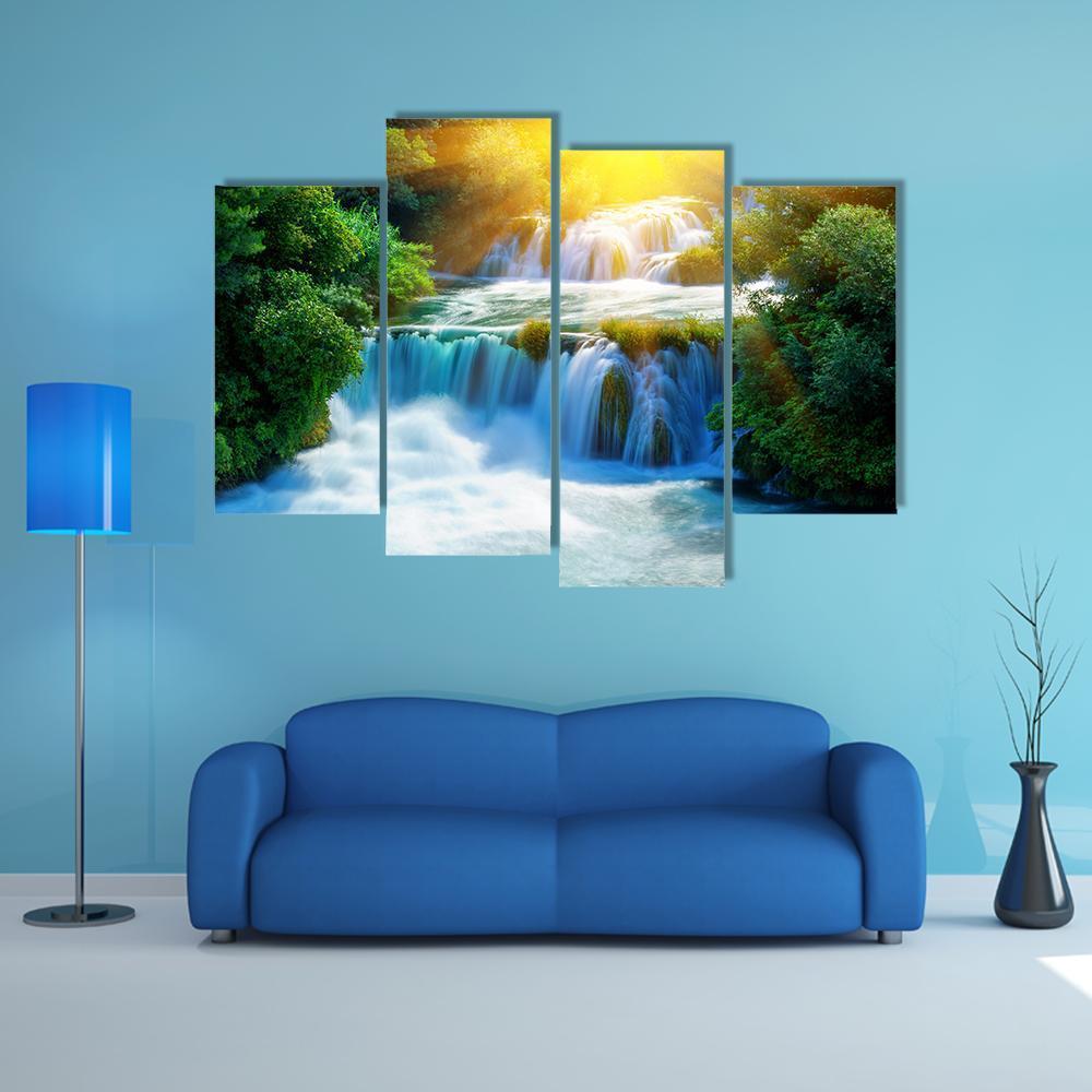 Waterfalls Krka In Croatia Canvas Wall Art-4 Pop-Gallery Wrap-50" x 32"-Tiaracle