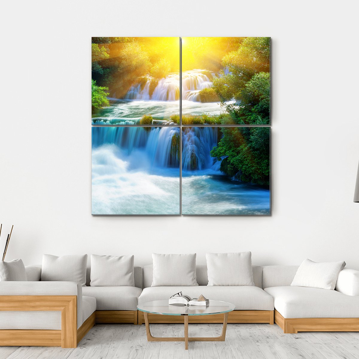 Waterfalls Krka In Croatia Canvas Wall Art-4 Square-Gallery Wrap-17" x 17"-Tiaracle