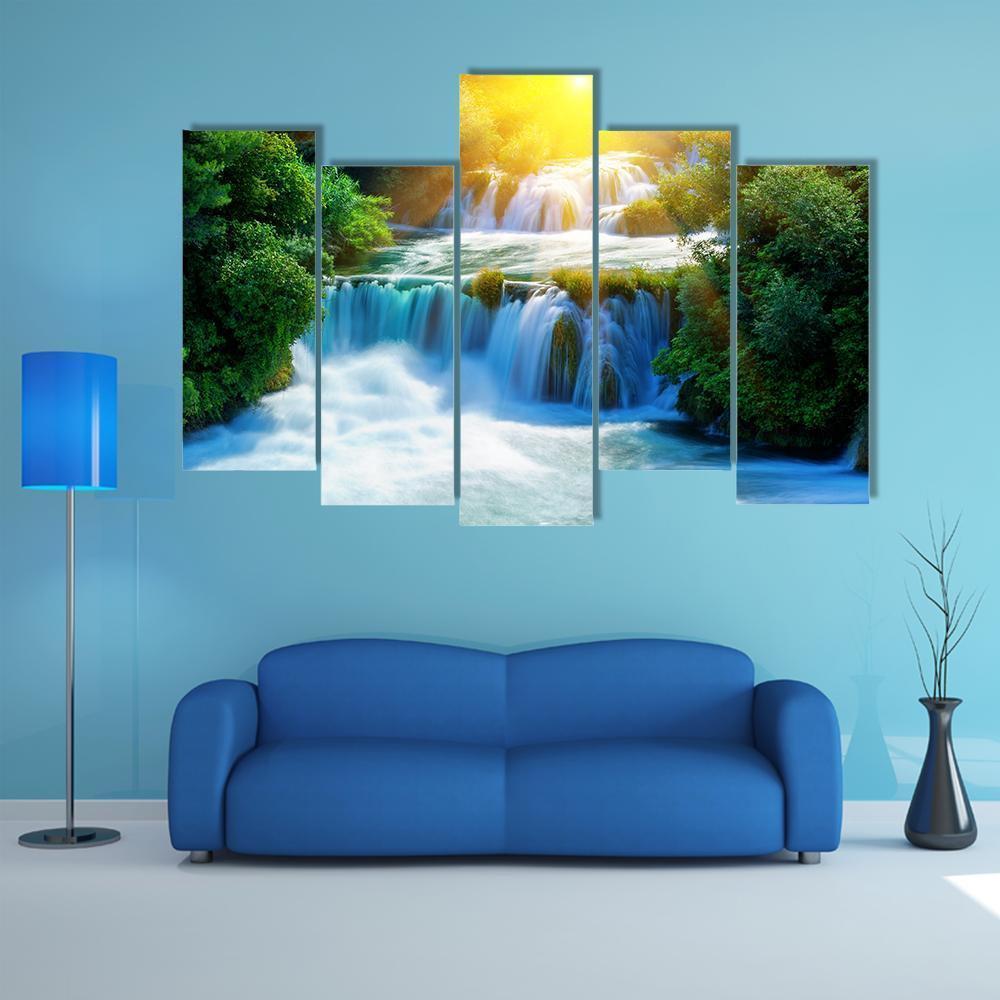 Waterfalls Krka In Croatia Canvas Wall Art-5 Pop-Gallery Wrap-47" x 32"-Tiaracle