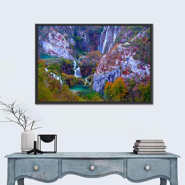 Waterfalls Of Plitvice National Park Canvas Wall Art-1 Piece-Floating Frame-24" x 16"-Tiaracle