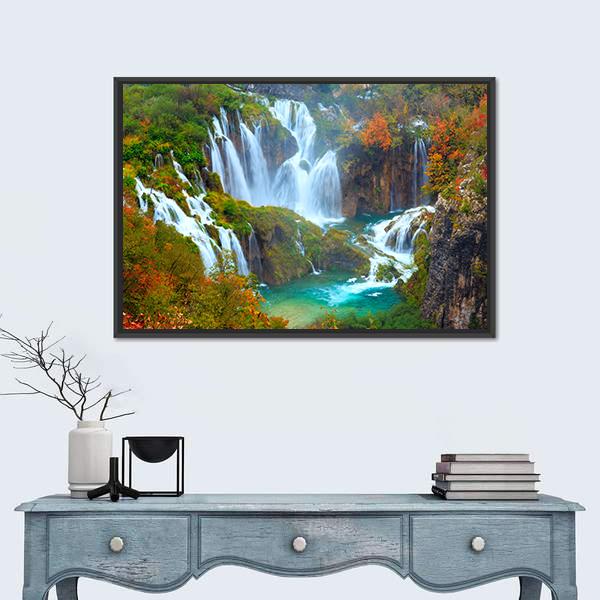 Waterfalls Of Plitvice National Park Canvas Wall Art-1 Piece-Floating Frame-24" x 16"-Tiaracle