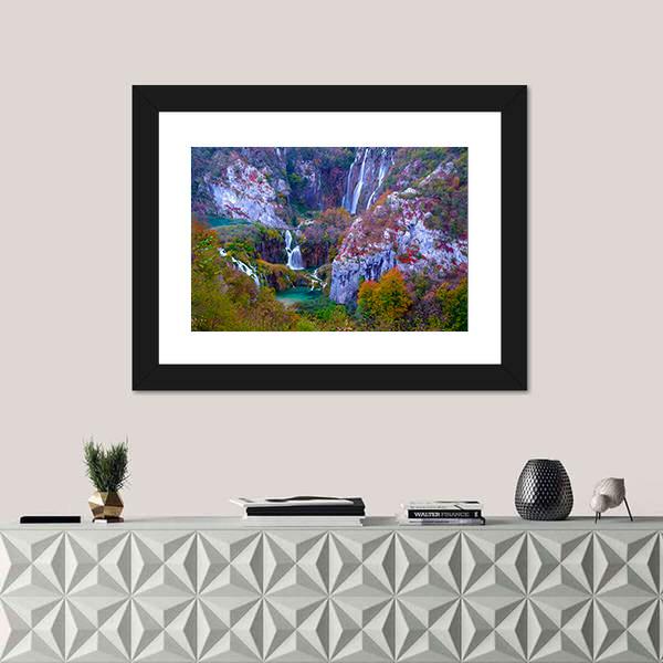 Waterfalls Of Plitvice National Park Canvas Wall Art-1 Piece-Framed Print-20" x 16"-Tiaracle
