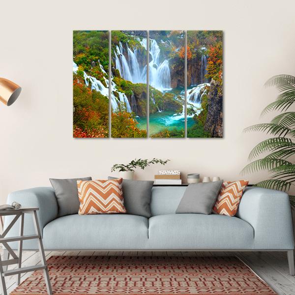 Waterfalls Of Plitvice National Park Canvas Wall Art-4 Horizontal-Gallery Wrap-34" x 24"-Tiaracle