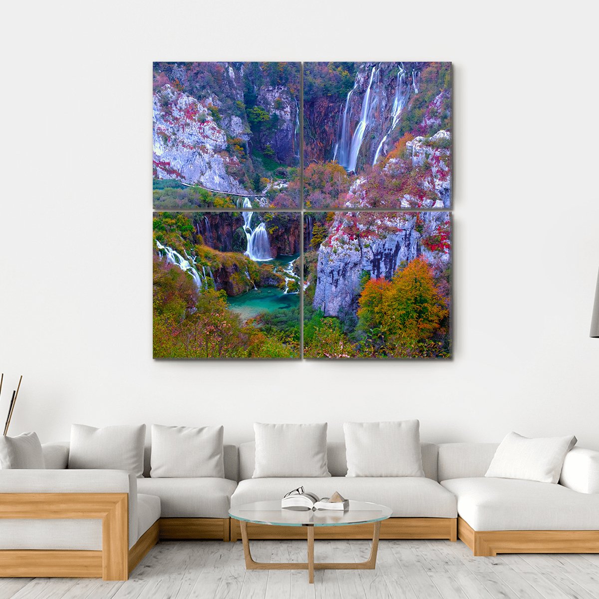 Waterfalls Of Plitvice National Park Canvas Wall Art-4 Square-Gallery Wrap-17" x 17"-Tiaracle