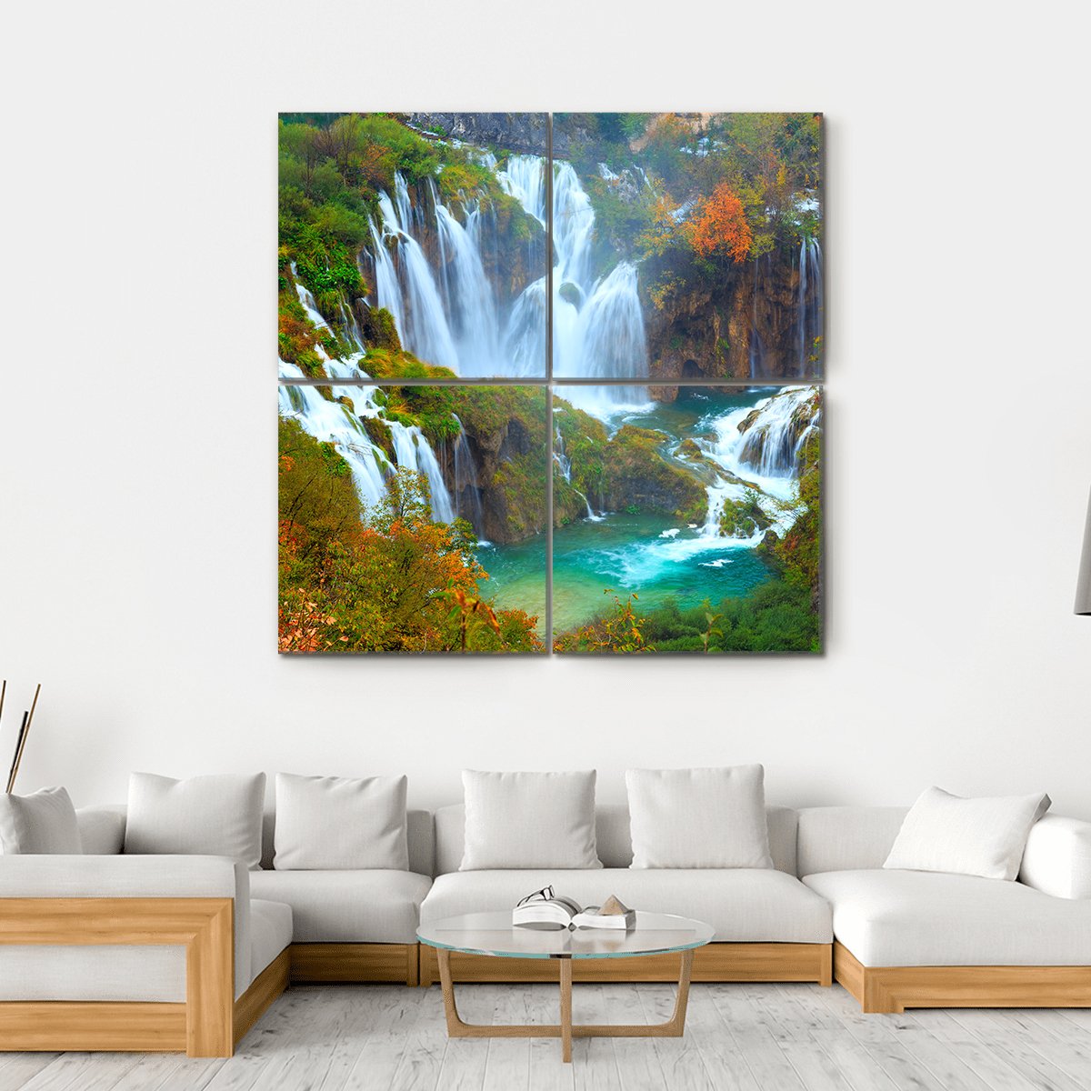 Waterfalls Of Plitvice National Park Canvas Wall Art-4 Square-Gallery Wrap-17" x 17"-Tiaracle