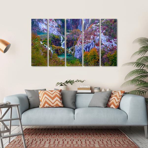 Waterfalls Of Plitvice National Park Canvas Wall Art-5 Horizontal-Gallery Wrap-22" x 12"-Tiaracle