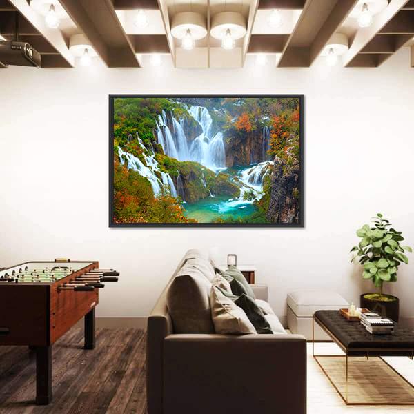 Waterfalls Of Plitvice National Park Canvas Wall Art-5 Horizontal-Gallery Wrap-22" x 12"-Tiaracle