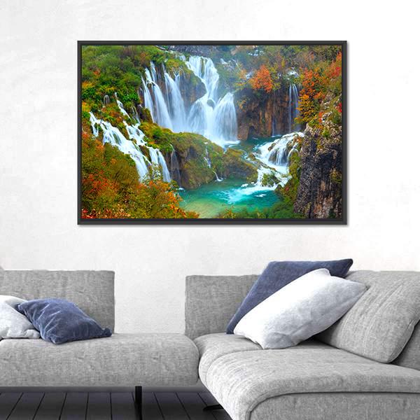 Waterfalls Of Plitvice National Park Canvas Wall Art-5 Horizontal-Gallery Wrap-22" x 12"-Tiaracle