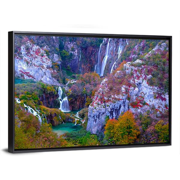 Waterfalls Of Plitvice National Park Canvas Wall Art-5 Horizontal-Gallery Wrap-22" x 12"-Tiaracle