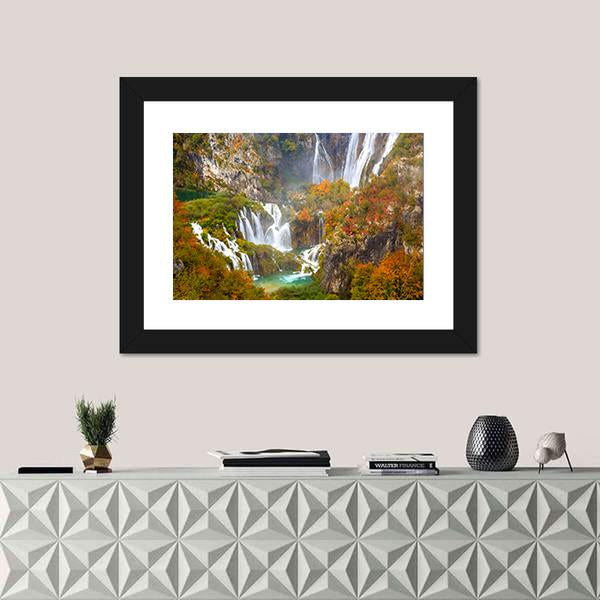Waterfalls Of Plitvice National Park In Autumn Canvas Wall Art-1 Piece-Framed Print-20" x 16"-Tiaracle