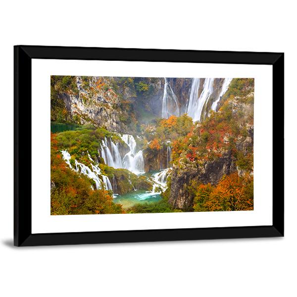 Waterfalls Of Plitvice National Park In Autumn Canvas Wall Art-3 Horizontal-Gallery Wrap-25" x 16"-Tiaracle