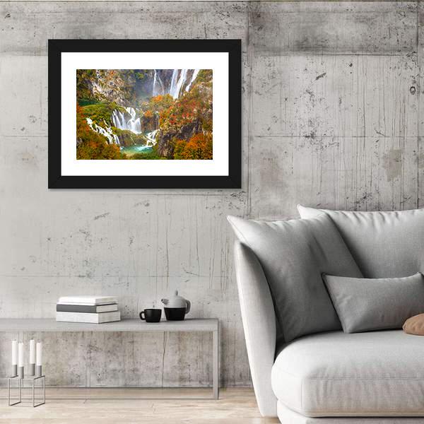 Waterfalls Of Plitvice National Park In Autumn Canvas Wall Art-5 Horizontal-Gallery Wrap-22" x 12"-Tiaracle