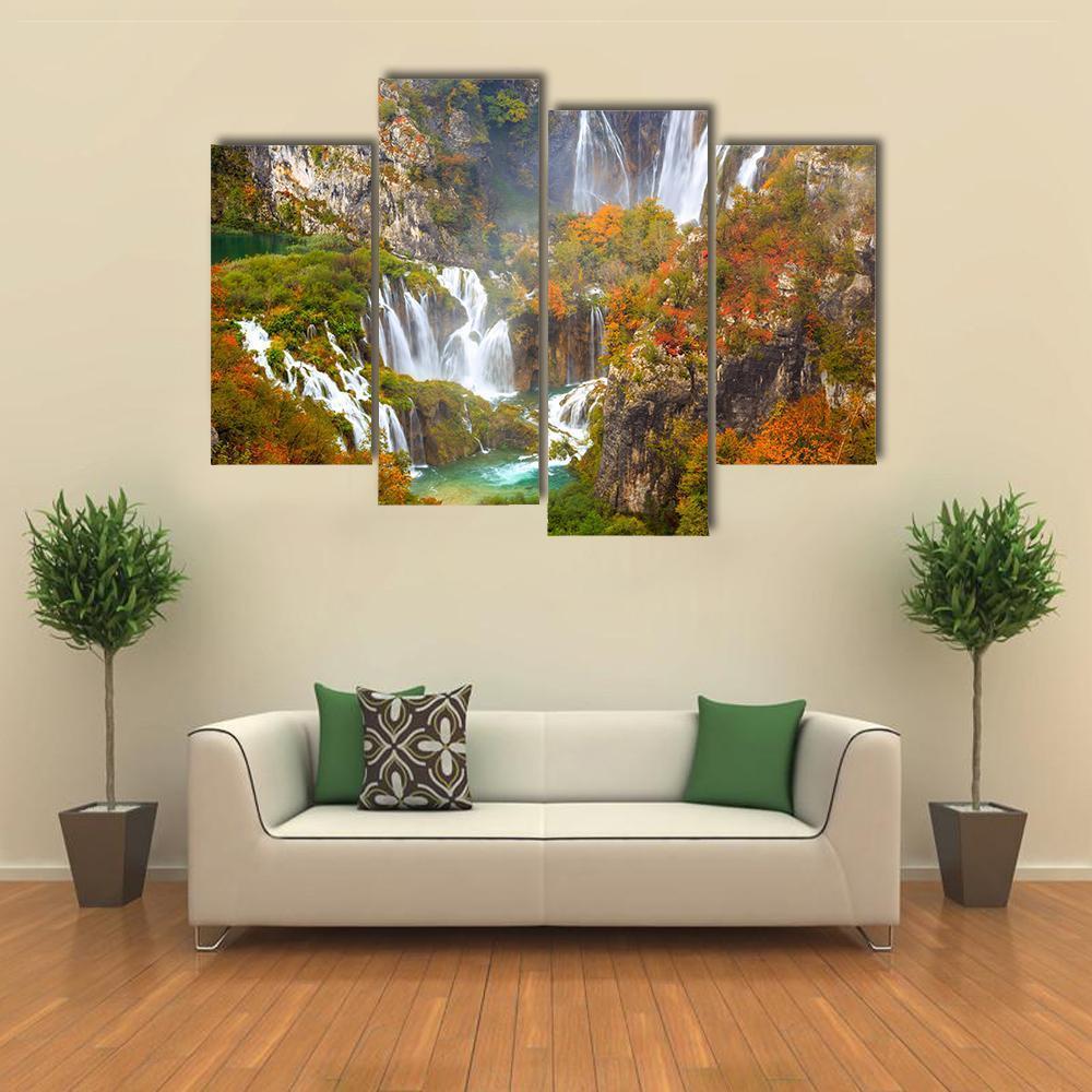 Waterfalls Of Plitvice National Park In Autumn Canvas Wall Art-4 Pop-Gallery Wrap-50" x 32"-Tiaracle