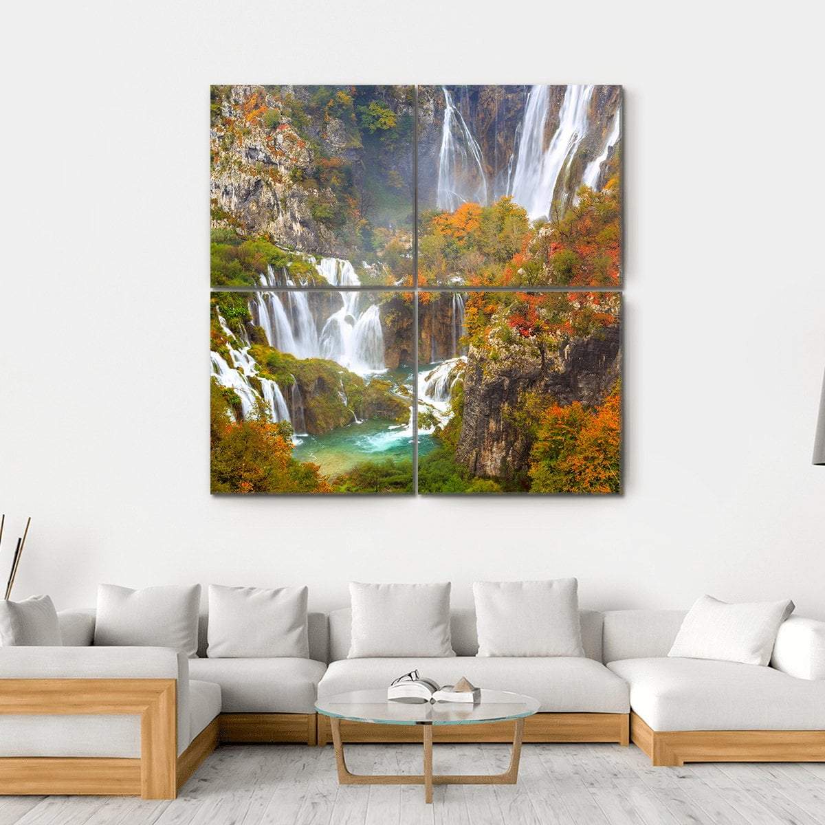 Waterfalls Of Plitvice National Park In Autumn Canvas Wall Art-4 Square-Gallery Wrap-17" x 17"-Tiaracle