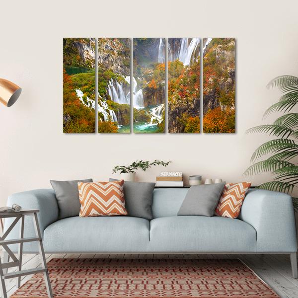 Waterfalls Of Plitvice National Park In Autumn Canvas Wall Art-5 Horizontal-Gallery Wrap-22" x 12"-Tiaracle