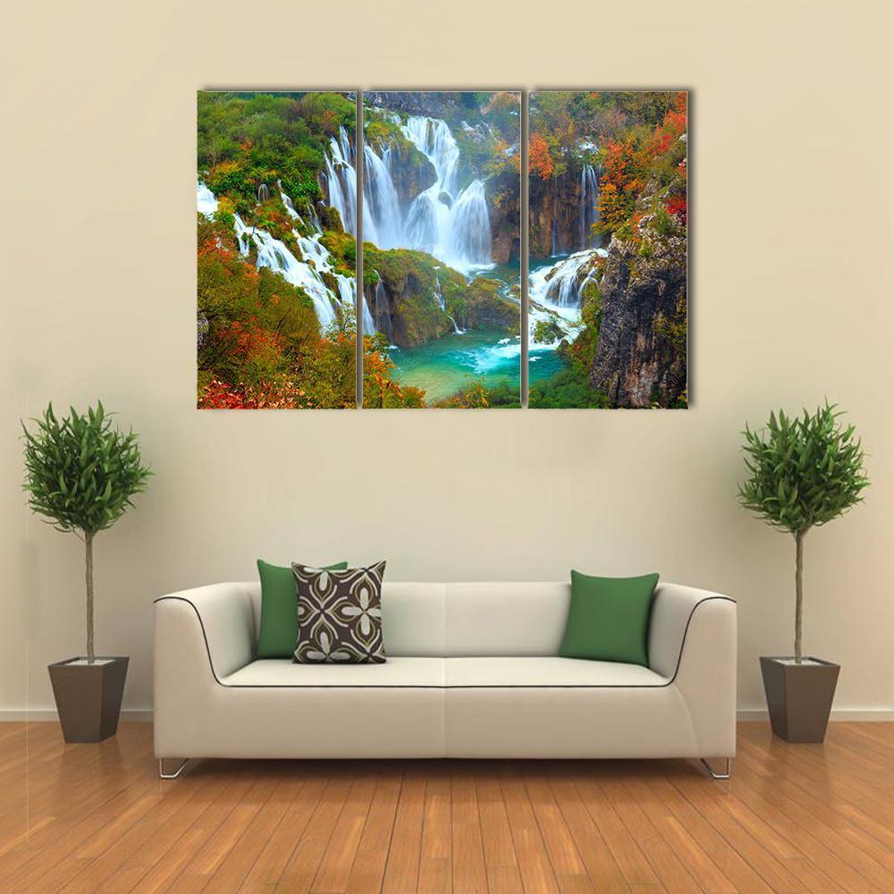 Waterfalls Of Plitvice National Park Canvas Wall Art-3 Horizontal-Gallery Wrap-37" x 24"-Tiaracle