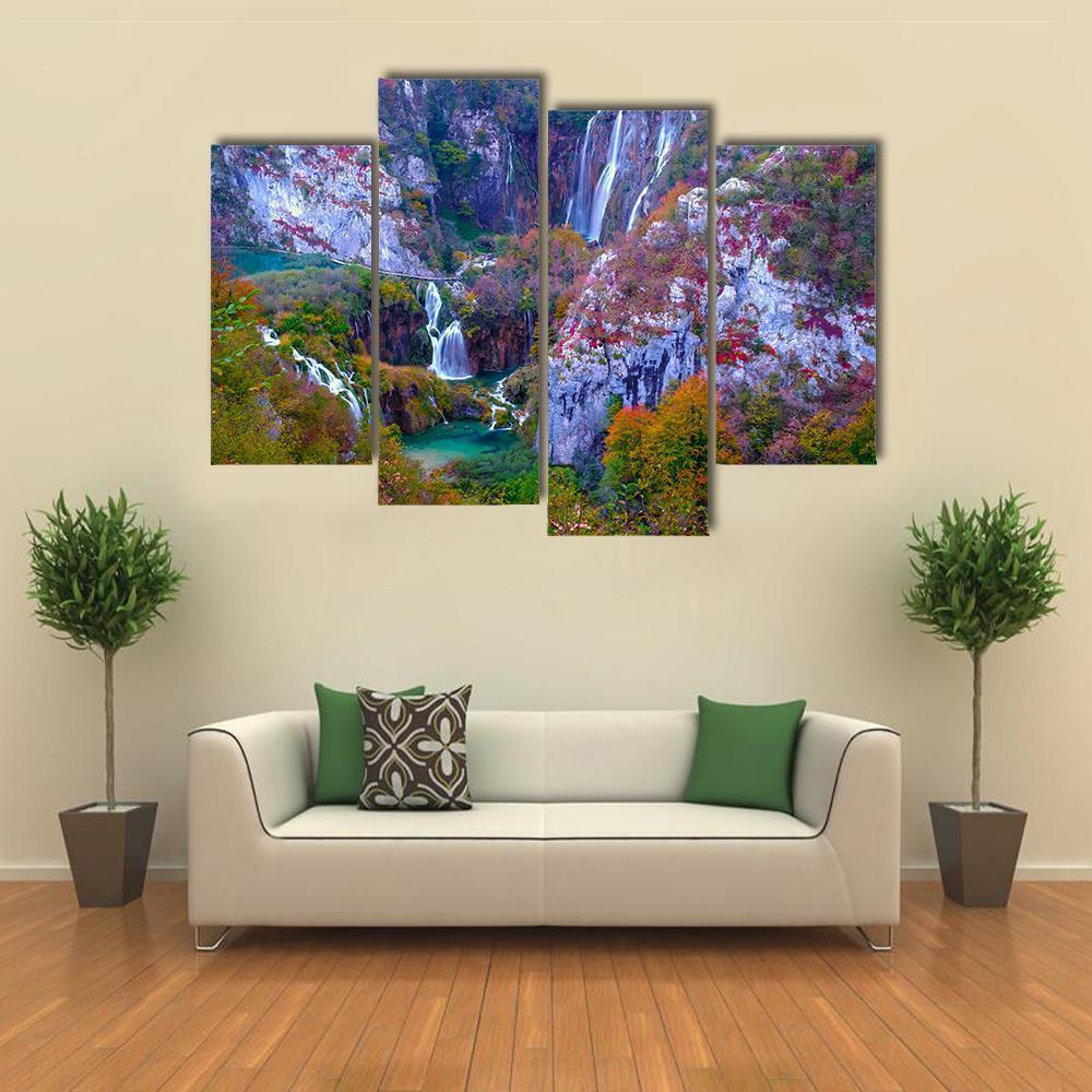 Waterfalls Of Plitvice National Park Canvas Wall Art-4 Pop-Gallery Wrap-50" x 32"-Tiaracle